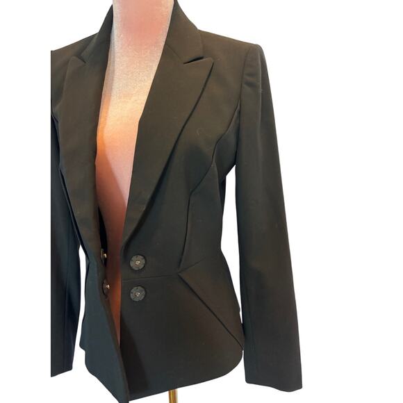 TAHARI ASL Black Blazer Jacket Lined Tapered Waist 2 Snap Close Size 4 - Picture 3 of 5